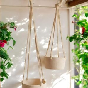 Set of 2  Cotton Rope Hanging Planter Basket