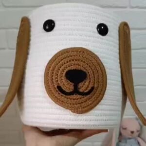 Adorable Dog-Shaped Cotton Rope Basket – Perfect for Kids' Storage, Nursery, and Playroom Decor