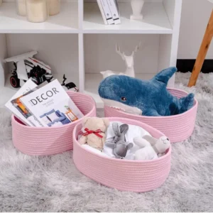Stylish Pink Cotton Rope Basket – Storage Organizer for Kids’ Room, Toys, and Decor