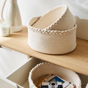 small rope basket set Pakistan black cotton rope gift basket mini round storage bin Decor-friendly small organizer counter top basket in Pakistan