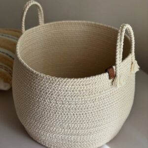 cotton rope laundry basket, large storage basket, eco-friendly laundry basket, neutral decor storage bin, multi-purpose cotton rope basket, braided handle laundry basket, stylish toy organizer, natural cotton basket with tassels, large laundry and storage basket, decorative rope basket