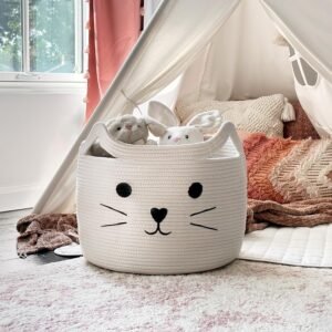 big cat toy basket, cotton rope storage bin, kids storage basket, nursery toy organizer, cat shape laundry hamper, baby room storage, kids toy bin, cute animal basket, soft rope storage, large toy organizer, playroom storage, stuffed animal storage bin, collapsible toy basket, eco-friendly kids storage, cotton rope toy organizer