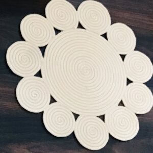 cotton rope placemats, handmade table mats, eco-friendly placemats, heat-resistant dining mats, round cotton placemats, 14-inch placemats, farmhouse table decor, woven rope placemats, minimalist table setting, sustainable dining decor