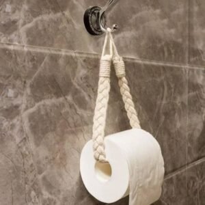 macrame toilet paper holder, boho bathroom decor, handmade tissue holder, braided rope toilet paper holder, rustic bathroom storage, macrame tissue holder, farmhouse bathroom accessories, eco-friendly toilet paper holder, hanging toilet roll holder, minimalist bathroom decor, bohemian home accessories, wall-mounted tissue holder, cotton rope bathroom decor