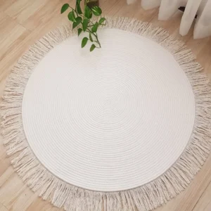 Cotton Rope Rug with Tassels – Round Boho Rug for Home Decor