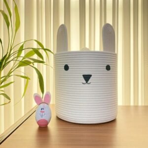 Bunny toy basket, Kids toy storage basket, Cotton rope storage bin, Nursery storage basket, Large toy basket with lid, Laundry hamper for kids, Cute bunny storage bin, Eco-friendly toy organizer