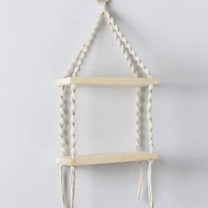 2-Tier Macrame Floating Wall Shelf –Hanging Wooden Shelves