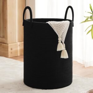 cotton laundry basket in Pakistan, black rope storage basket, blanket basket Pakistan, toy storage bin, laundry hamper online Pakistan, stylish laundry basket, basket for towels and clothes, cotton basket for bedroom, home organization basket Pakistan