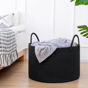 cotton laundry basket in Pakistan, black rope storage basket, blanket basket Pakistan, toy storage bin, laundry hamper online Pakistan, stylish laundry basket, basket for towels and clothes, cotton basket for bedroom, home organization basket Pakistan