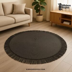 Black Cotton Rope Tassel Rug – Handmade Round Rug
