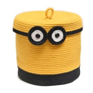 Minion storage basket Toy organizer with lid Pakistan Cotton rope toy bin for kids Kids room storage basket with cover Round basket with lid for toys Black and orange basket for nursery Toy baskets online in Pakistan Fun storage ideas for kids in Pakistan Rope basket for Daraz / Facebook Marketplace Decorative toy storage bin for children