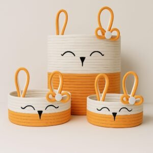 Cute Bunny Face Cotton Rope Basket For Kids Room Décor