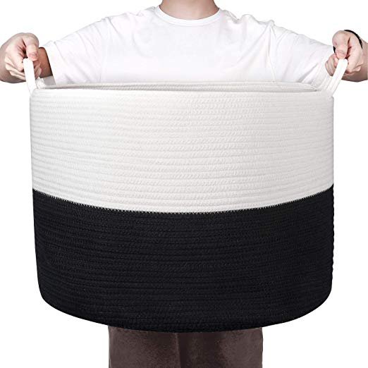 Cotton rope laundry basket Pakistan Black and white woven basket XXL laundry basket UAE Toy storage basket with handles Rope hamper for clothes Eco-friendly storage bin Modern home organizer basket