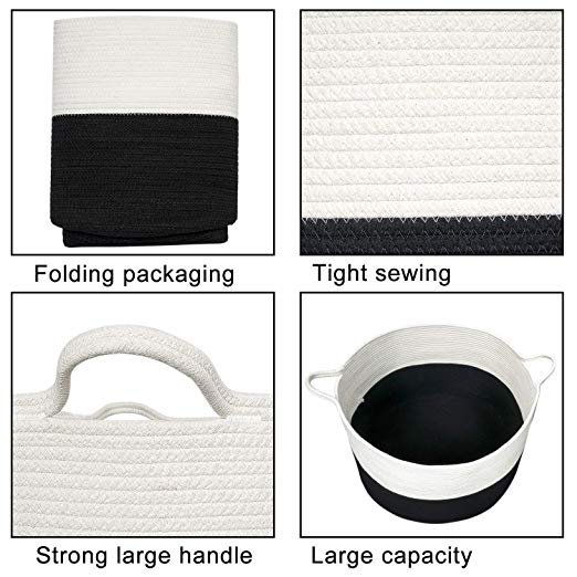 Cotton rope laundry basket Pakistan Black and white woven basket XXL laundry basket UAE Toy storage basket with handles Rope hamper for clothes Eco-friendly storage bin Modern home organizer basket