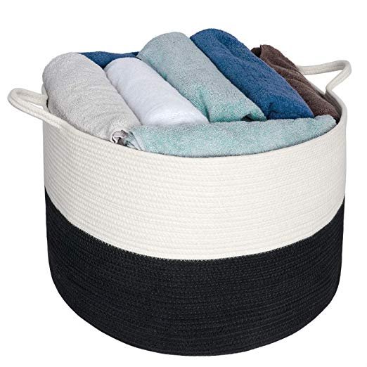Cotton rope laundry basket Pakistan Black and white woven basket XXL laundry basket UAE Toy storage basket with handles Rope hamper for clothes Eco-friendly storage bin Modern home organizer basket