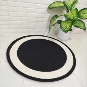 Round Cotton Rope Rug – Black & White Boho Floor Mat