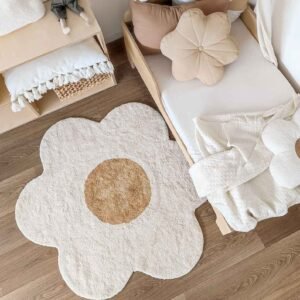 flower tufted rug Pakistan nursery flower rug aesthetic rug for kids room kids room carpet Pakistan tufted rug for girls room handmade cotton rug playroom carpet Pakistan Scandinavian nursery décor Pakistan