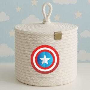 Captain Shield Storage Basket with Lid-Organizer for Boys' Room