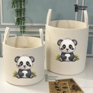 panda storage basket cotton rope toy organizer nursery storage basket kids room organization bin cartoon animal basket foldable laundry basket for kids panda-themed baby storage large soft storage bin for toys