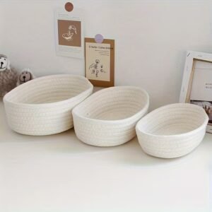 Oval cotton rope basket set Cotton rope storage baskets Handmade rope baskets Pakistan Woven cotton basket for shelves Multipurpose rope baskets Cotton storage baskets for nursery