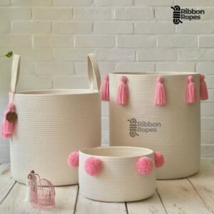 cotton rope storage basket set nursery basket set decorative storage baskets laundry basket set toy storage basket tassel storage basket pom pom basket kids room organizer basket cotton laundry hamper baby storage basket set set of 3 cotton rope storage baskets nursery toy storage basket set decorative laundry basket with tassels baby room organizer basket set